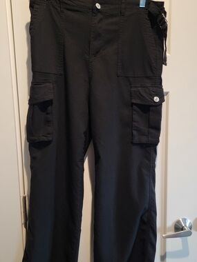 Source Unknown Black Cargo Track Pants with Utility Pockets